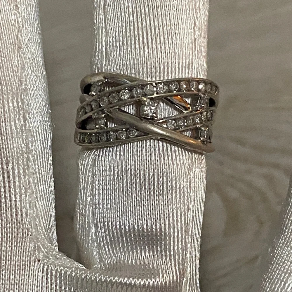 1/2 CTTW Genuine Natural Diamond Crisscross Multi Row Band 925 Sterling Silver